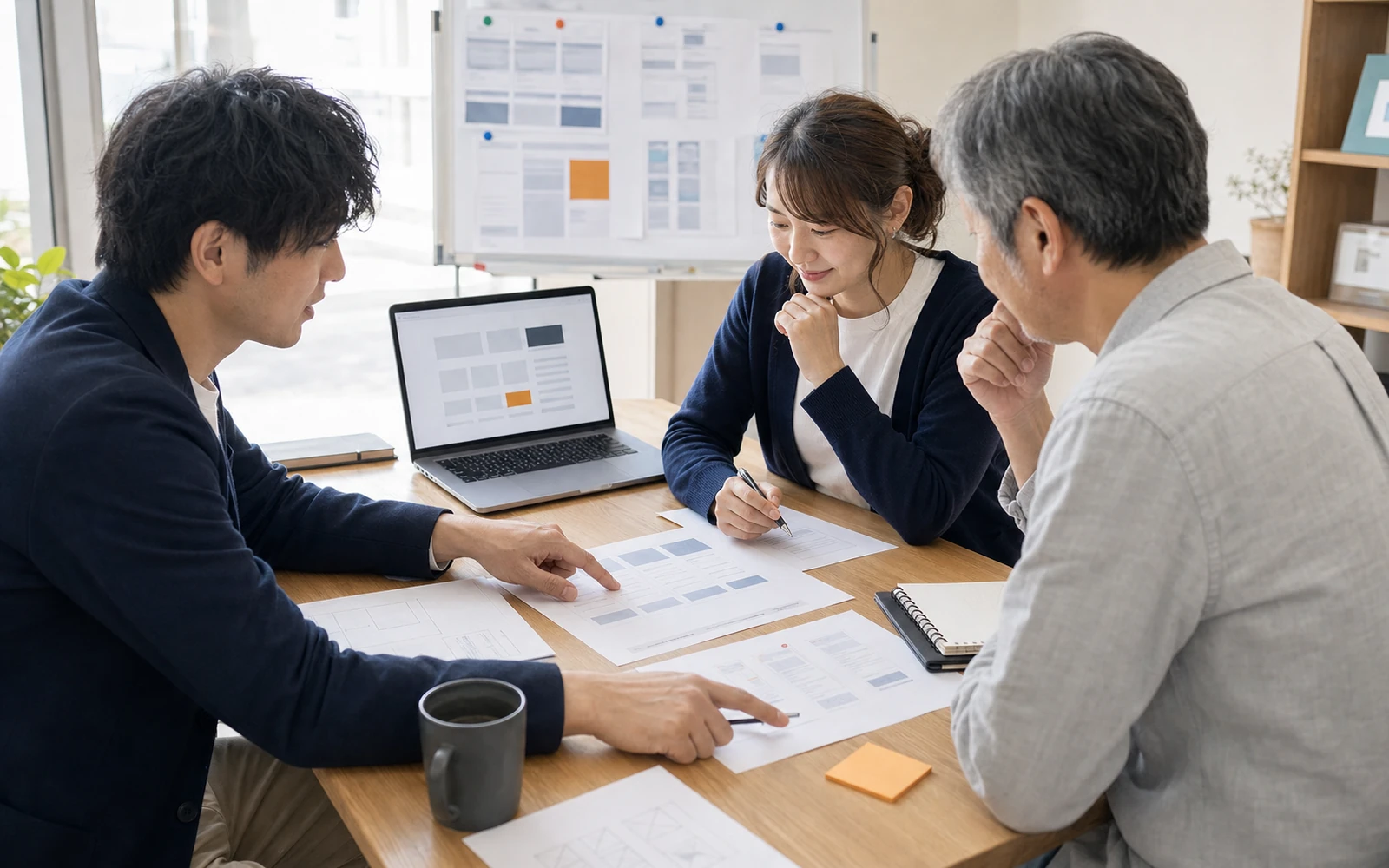Webサイト構成を一緒に確認しながら打ち合わせをしている様子